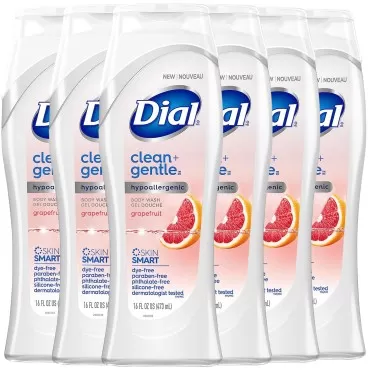 Dial Clean + Gentle Body Wash, Grapefruit Scent, Hydrating and Moisturizing, 16 fl oz (Pack of 6)