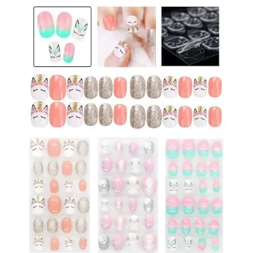 Pumkryth False Nails Press on Nails for Kids-Self-adhesive Fake Artificial Full Cover Acrylonitrile Butadiene Styrene Nail Art Kits Nail Glue Tabs for Girls Children