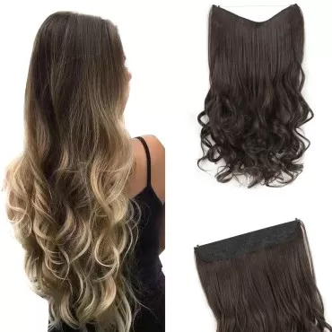 GIRLSHOW Invisible Wire Hair Extensions with Transparent Headband Synthetic 24 Inch 4.9 Oz Wavy Curly Adjustable Size No Clip Long Hairpieces for Women (Dark Brown -#98, 24 Inch)