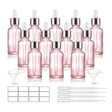 12 Pack,1 Oz Pink Glass Dropper Bottle for Essenti...