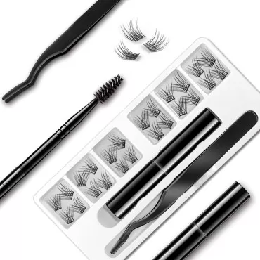 EYELASHEVOLUTION DIY Eyelash Extension, 3D Effect Glue Bonded Band Individual Lash 12 Clusters Volume/Natural Lashes Set, Home Eyelash Extension, C curl Lashes Pack (Kit-Natural)