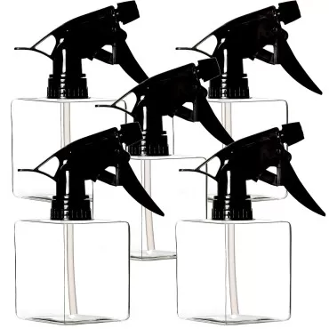 Youngever 5 Pack Empty Plastic Spray Bottles, Square Spray Bottles for Hair and Cleaning Solutions (12 Ounce)
