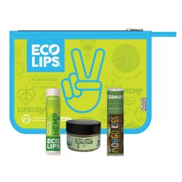 Mint To Be Lip Care Bundle with Reusable Zipper Pouch 3-piece by Eco Lips 100% Natural. Made in USA
