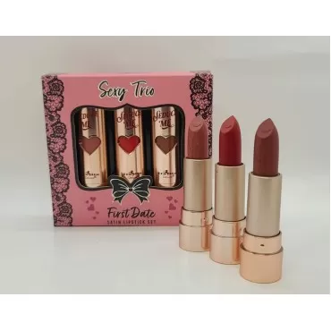 Italia Deluxe SEXY TRIO Satin Lipstick Set of 3 [FIRST DATE] Natural Beauty / Confident / Red Bottoms