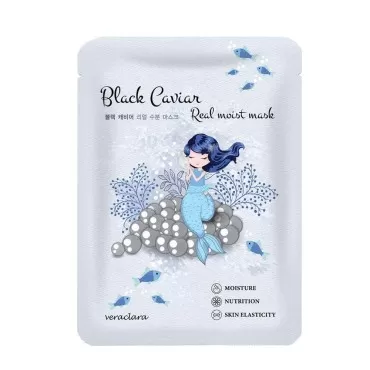 Veraclara] Real Moist Facial Mask (16 Pack) Korean Skincare | Lighten, Moisturize, Firming Skin | Diminish Dark Spot & Circles | Black Caviar