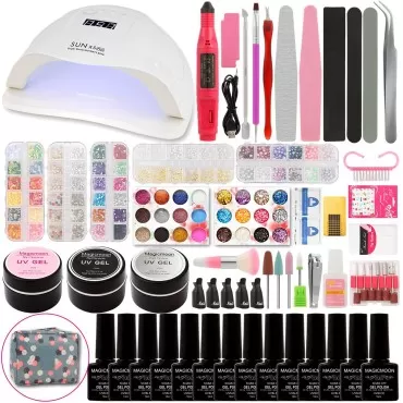 Magicmoon Gel Nail Polish Kit, Gel Nail Polish Kit with U V Light 80W LED Nail Lamp Electric Manicure Handle All in One Kit, No Wipe Base Top Coat, Nail Primer, Nail Art Decorations for Home DIY