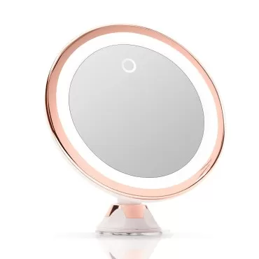 Fancii 10X Magnifying Makeup Mirror with True Natural Light and Locking Suction - 8 inch Large Lighted Travel Vanity Mirror, Dimmable Daylight LEDs, Battery and USB Operated - Luna (Rose Gold)