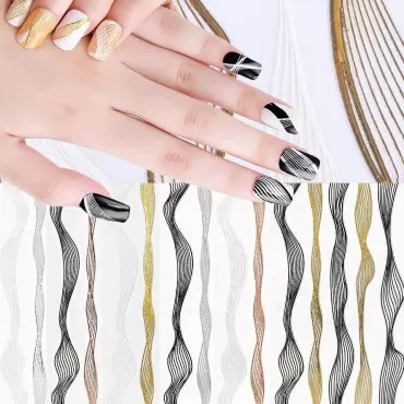 6 Sheets Metallic Nail Stickers, 3D Self-Adhesive ...