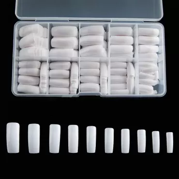 Half Cover Acrylic False Nail Tips, 500PCS Fake Nail Shape Artificial False Nails Tips 10 Sizes with Case for Nail Art Salons and Home DIY (White)