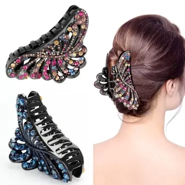 Yusier 2 PCS 5inch Rhinestone Plastic Big Hair Cli...