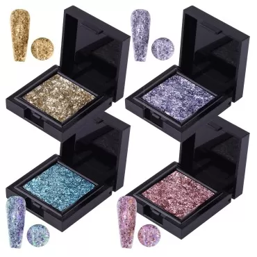 KWOLYKIM Solid Glitter Gel Nail Polish Set 4 Colors Platinum Sequins Gel Polish Kit Popular Sequins Nail Gel for Professional Manicure Nail Design Kit for DIY at Home