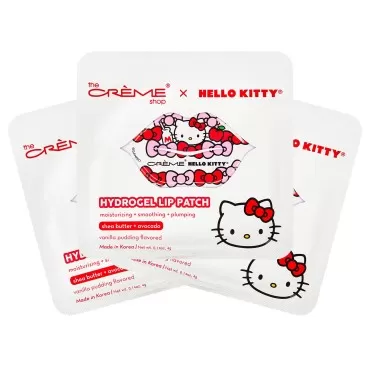 The Crème Shop x Hello Kitty Hydrogel Lip Patch, Plumping Lip Treatment with Shea Butter and Avocado, Lip Mask for Dry Lips, Hydrating Lip Patch Mask Made in Korea - Vanilla Pudding Flavor (3-Pack)
