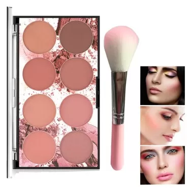 Makeup 8 Color Blush Palette, Contour and Highlight Matte Blush Powder Bright Shimmer Cosmetics Blusher Light Face Blush Palette with Blush Brush