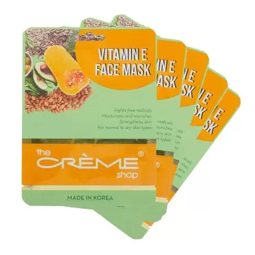 The Crème Shop Vitamin E Face Mask, Essence Sheet Mask, Nourishing Anti-Aging Face Mask Lightens Acne Scars and Age Spots, Antioxidant-Rich Korean Sheet Mask