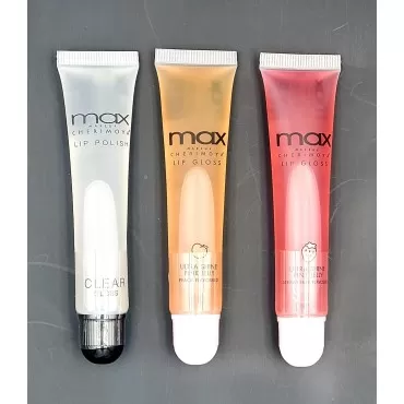 Cherimoya Variety Set Of 3 MAX Lip Gloss Clear, Peach, Strawberry Gloss (Clear+Peach+Strawberry)