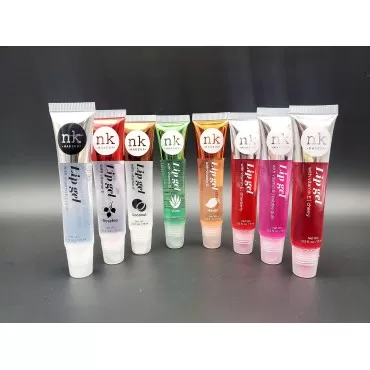 VARIETY SET OF 8 NICKA-K Vitamin-E Lip Gloss (Clear, Rosehip, Coconut, Aloe, Mango, Strawberry, Bubble Gum, Cherry )