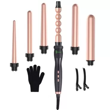 USTAR Instant Heat 6-in-1 Curling Wand Set, Rose Golden, LED Temperature Adjustment