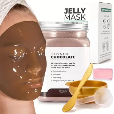 BRÜUN Jelly Mask Jar Chocolate Peel-Off Face Care Rubber Mask | 23 fl oz Skin Care Moisturizing Gel Mask Jar Spa Set