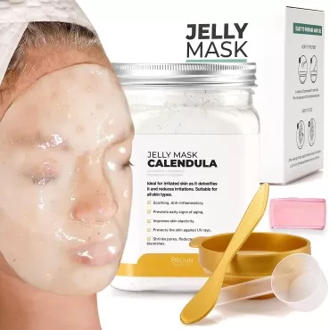 BRÜUN Jelly Mask Jar Calendula Peel-Off Face Care Rubber Mask | 23 fl oz Skin Care Moisturizing Gel Mask Jar Spa Set