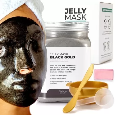 Jelly Mask Jar Black Gold Salicylic AC BHA Peel-Off Face Care Rubber Mask | 23 fl oz Skin Care Moisturizing Gel Mask Jar Spa Set