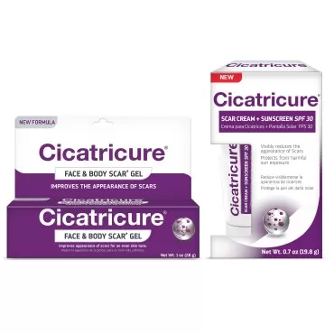 Cicatricure Scar Gel + Cream Bundle - Face Moisturizer for Acne-Prone Skin, SPF 30, Hydrating, Softening, Brightening, 1 Count