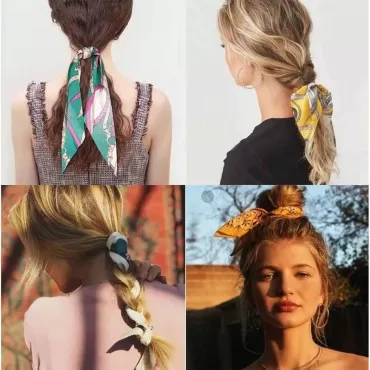 Yheakne Silk Hair Scarf Tie Chiffon Long Ponytail ...