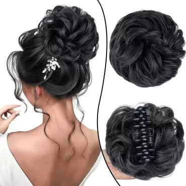 Messy Bun Hair Piece DeeThens Claw Hair Bun Hairpieces for Women Clip in Claw Hair Natural Looking Wavy Curly Combs Synthetic Hairpiece for Women (1-Claw-Black)