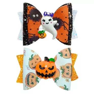Halloween Glitter Hair Clips Boutique Pumpkin Ghost Bow Barrettes Trick or Treat Cartoon Cute Hairpins for Girls Kids Halloween Party Hair Accessories