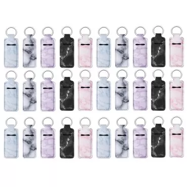 Exasinine 30 Pcs Soft Lip Balm Holder Lipstick Pouch Keychain Portable Chapstick Protector for Travel, Outdoor (Assorted)