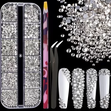 6 Sizes Transparent White Silver Glass Crystal Kit...