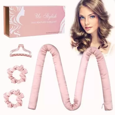 Heatless Hair Curler Curling Headband - 100% Mulberry Silk Satin No Heat Hair Curls Ribbon Rod Rollers For Long Hair To Sleep In - Set Gifts Box For Women Her