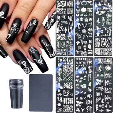 Halloween Nail Stamper Kit 6 PCS Nail Stamping Pla...