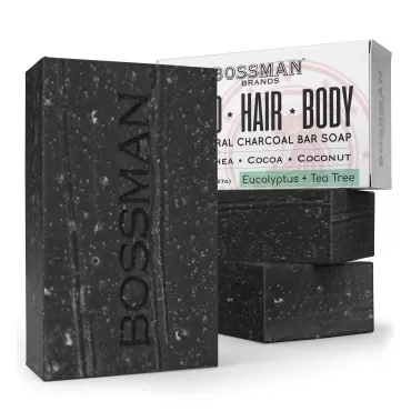 3 Pack Bossman Mens Bar Soap 4-in-1 Natural Organi...