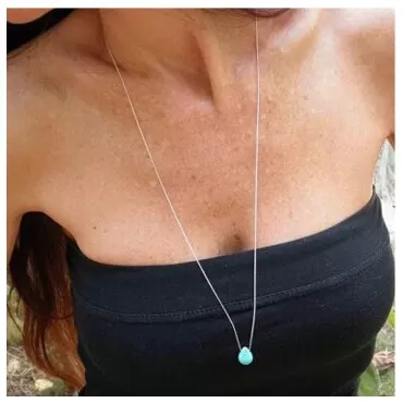 Yheakne Boho Long Turquoise Necklace Silver Teardr...