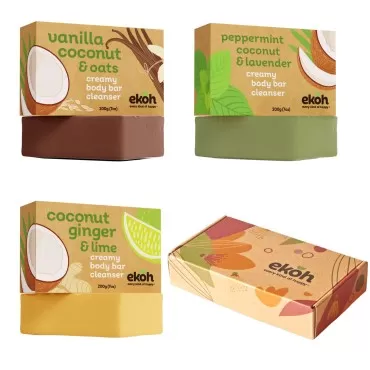 EKOH Vegan Natural Bar Soap, Organic Coconut Variety 3 Pack, Handmade Soap With Premium Scented Essential Oils, Cold Pressed Face And Body Bar Soap For Men And Women (21 oz, 3 Bars)