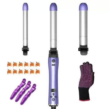 Rotating Hair Curling Iron-Lyealion 3 Interchangeable Heating Iron Barrels Automatic Hair Styling Curler to Create Big Wavy Curls, LCD Display Fast Heat-UP 430°F Ceramic Coating