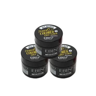 EBIN NEW YORK 24 Hour Colored Edge Tamer 3pack - 0.5 Oz, Jet Black, No Flaking, No Residue, Covers Gray & Roots