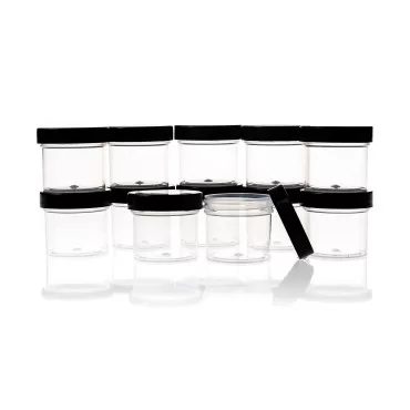 MHO Containers | Small Cosmetic Jars with Black Lids | Made in USA - Set of 12 (2.0 fl oz)