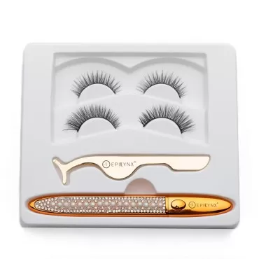 EPILYNX Eyeliner and False Eyelash Set - Black Liquid Eyeliner Adheres Any Lashes without Glue, with False Lashes, for Sensitive Skin, Gluten-Free, Allergen-Free, Vegan