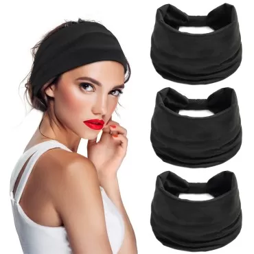 S&N Remille Wide Boho Headbands for Women and Girls, Elastic Turban Head wrap Non-Slip Hair Bands for Sport Yoga and Running Headband 3 Pack