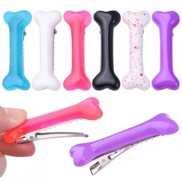 12pcs 6 Colors Resin Dog Bone Hair Clips Metal All...