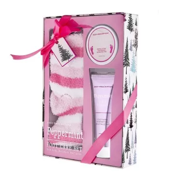 Live Green Bath and Body Pedicure Gift Set- Relaxing Foot Care Set with Pink Fuzzy Socks, Peppermint Foot Lotion, and Foot Scrub, Holiday Gifts for Women