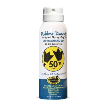 Rubber Ducky SPF 50 Original Spray-Dry Sunscreen for Face and Body, Oil-Free, Oxybenzone-Free, Octinoxate-Free (NO-OX) - 2 Pack of 5 Ounce Spray Cans