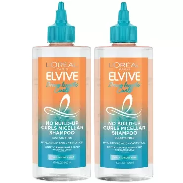 L'Oreal Paris Elvive Dream Lengths Curls No Build-Up Micellar Shampoo, Sulfate,Silicone and Paraben-Free, with Hyaluronic Acid and Castor Oil. Best for Curly to Coily type 3b+ curls 2 Pack, 33.8 fl oz