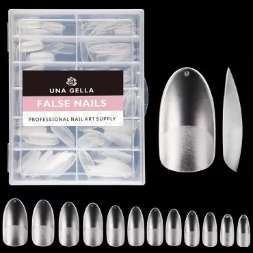 UNA GELLA Round Almond Nails Tips Full Matte 216pcs Almond Round Nail Tips Matte Nails Oval Press on Nails Pre-shape for Full Cover Acrylic Oval Nails French False Nails 12 Sizes False Soft Gel Tips