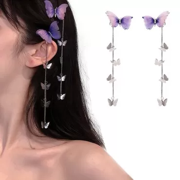 wufawutian Butterfly Hair Pin, 1Pair Purple Hangin...