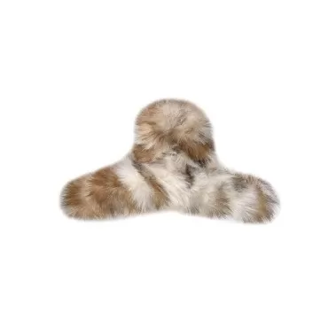 Minzaos BETHYNAS Leopard Print Faux Fur Hair Clip Fuzzy Plush Hair Claw Clip Fluffy Half Bun Hairpin Soft Hair Jaw Clamp for Women Girls (Grey)