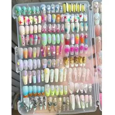 Rosy Finch Press on Nail Organizer, Acrylic Press on Nails Display Storage Box Container Holder with 38'' Transparent Tape for Nail Reused (Not Inlcude Press on Nail)