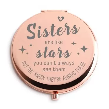 Dyukonirty Sister Gifts from Sister Pocket Makeup Mirror Sisters are Like Stars Friendship Christmas Thanksgiving Day Graduation Retirement Gifts for Sisters Bestie Colleague Rose Gold