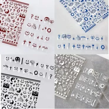 4 Sheets Klein Blue Flame Smile Face Nail Art Stic...